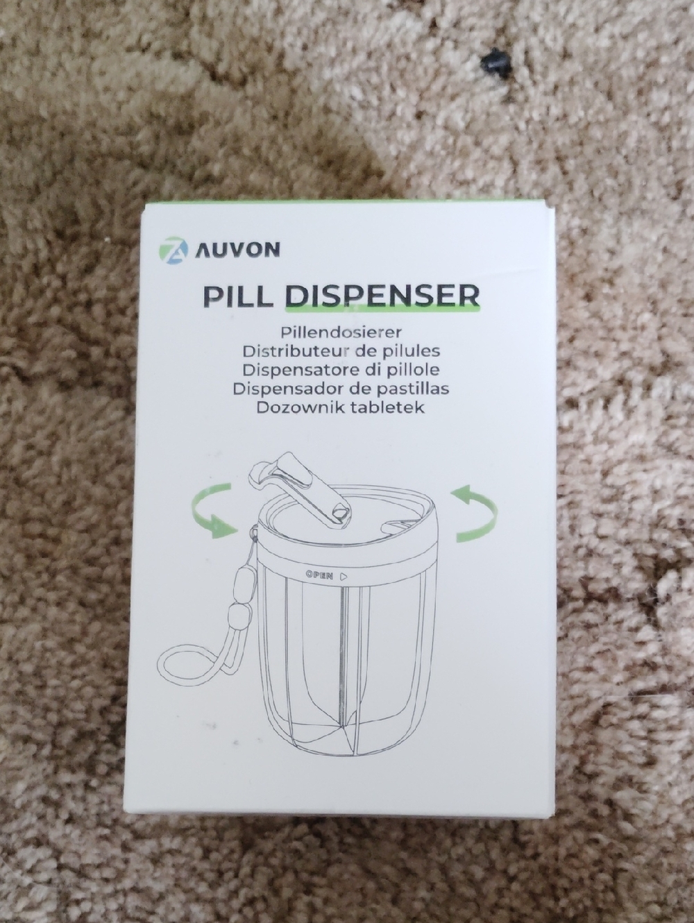 Auvon Pill Dispenser - White with Green Accents
